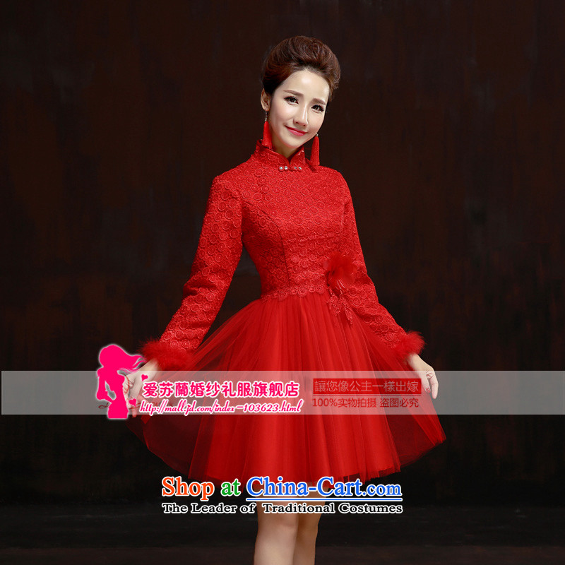 Wedding dress 2015 new bride bows to marry retro red dress of qipao long-sleeved qipao winter red yarn Cluster Setup M love Su-lan , , , shopping on the Internet
