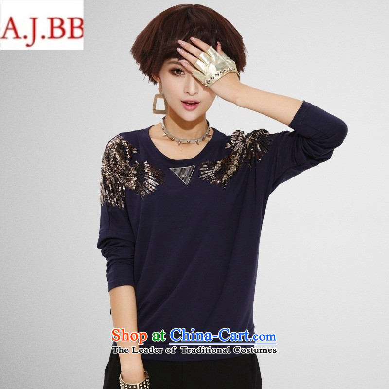 September clothes shops * long-sleeved T-shirt WOMEN FALL 2015 won t-shirt with round collar     version solid color kit and wild Couture fashion wear shirts blue are code ,A.J.BB,,, shopping on the Internet