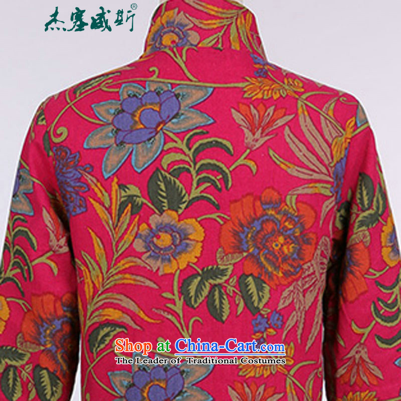 C.o.d. Jie in Wisconsin, new retro Tang dynasty collar on cotton linen's long-sleeved pins with a pure stamp word manually tie long coat cotton coat Maple Leaf navy blue , L, Cheng Kejie, the , , , shopping on the Internet