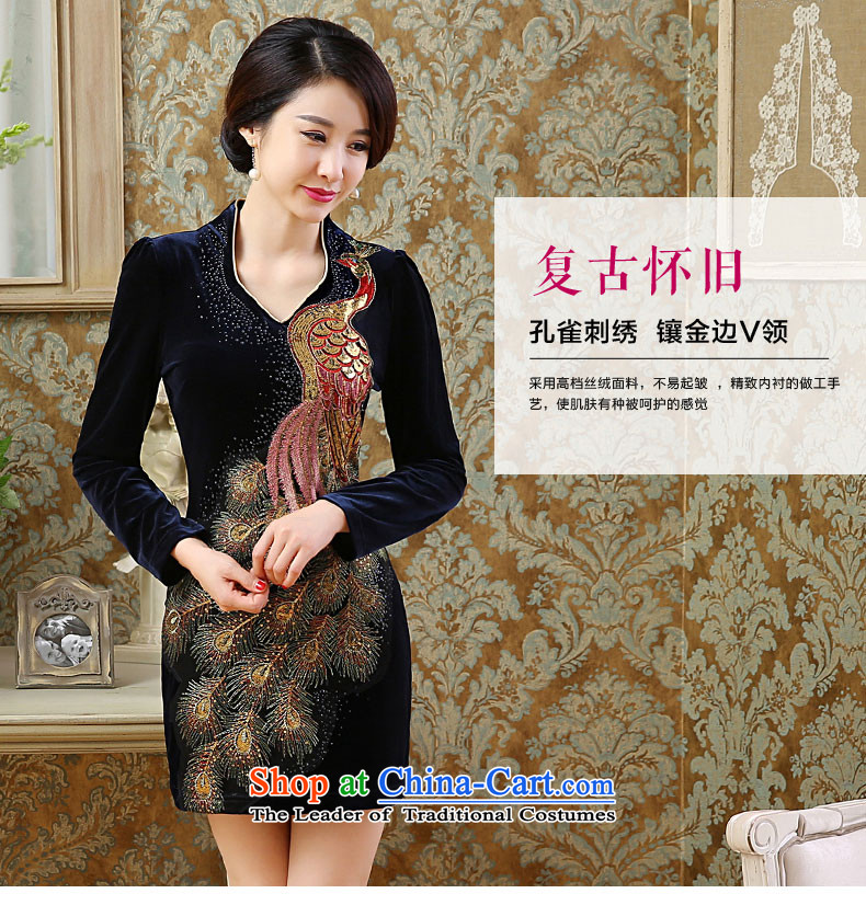2015 Autumn and winter new gold velour cheongsam dress wedding large stylish retro fitted mother improved Ms. dresses Blue M picture, prices, brand platters! The elections are supplied in the national character of distribution, so action, buy now enjoy more preferential! As soon as possible.