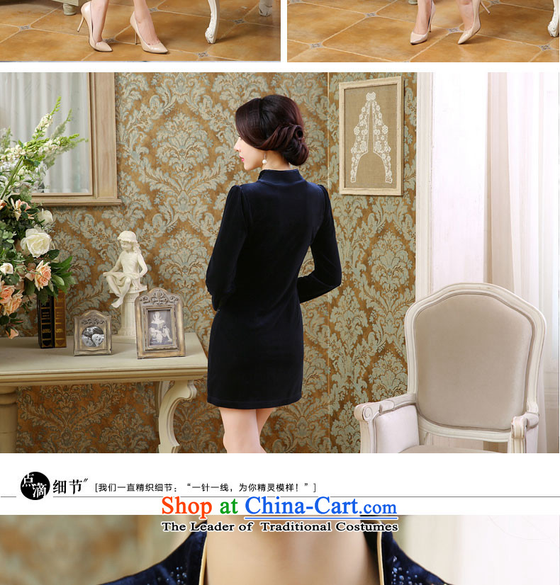 2015 Autumn and winter new gold velour cheongsam dress wedding large stylish retro fitted mother improved Ms. dresses Blue M picture, prices, brand platters! The elections are supplied in the national character of distribution, so action, buy now enjoy more preferential! As soon as possible.