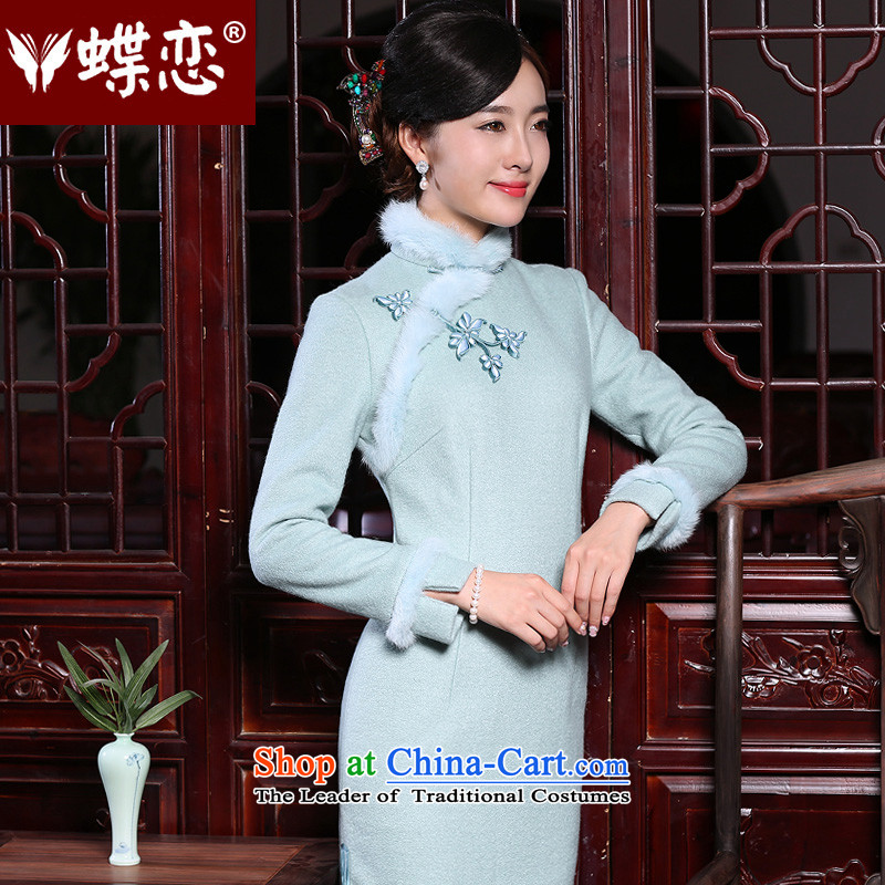 The Butterfly Lovers 2015 autumn and winter new improved Stylish retro long-sleeved long cheongsam dress fleece qipao Ma Charon? Blue - 10 days pre-sale M Butterfly Lovers , , , shopping on the Internet