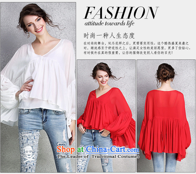 September clothes shops *2015 early autumn female new clothes for larger women loose V-Neck lanterns cuff large red shirt XL Photo, forming the basis, prices, brand platters! The elections are supplied in the national character of distribution, so action, buy now enjoy more preferential! As soon as possible.