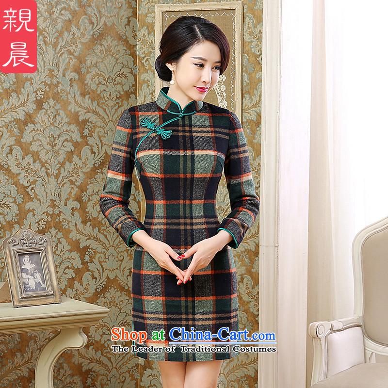 2015 Autumn and winter cheongsam dress daily new retro improved chidori of long-sleeved wool? short skirt women, Chidori grid , L, pro-am , , , shopping on the Internet