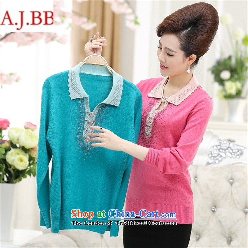 September clothes shops in older women's * autumn and winter knitted shirts Diamond Video thin mother lapel replacing knitting sweater blue 120,A.J.BB,,, forming the middle-aged shopping on the Internet