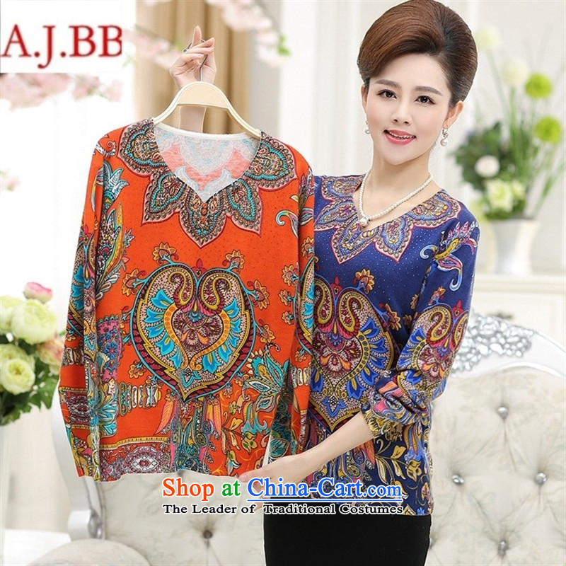 September clothes shops in older women's * autumn replacing large woolen sweater middle-aged moms knitted shirts V-Neck Sweater, forming the stamp orange 110,A.J.BB,,, female clothes shopping on the Internet
