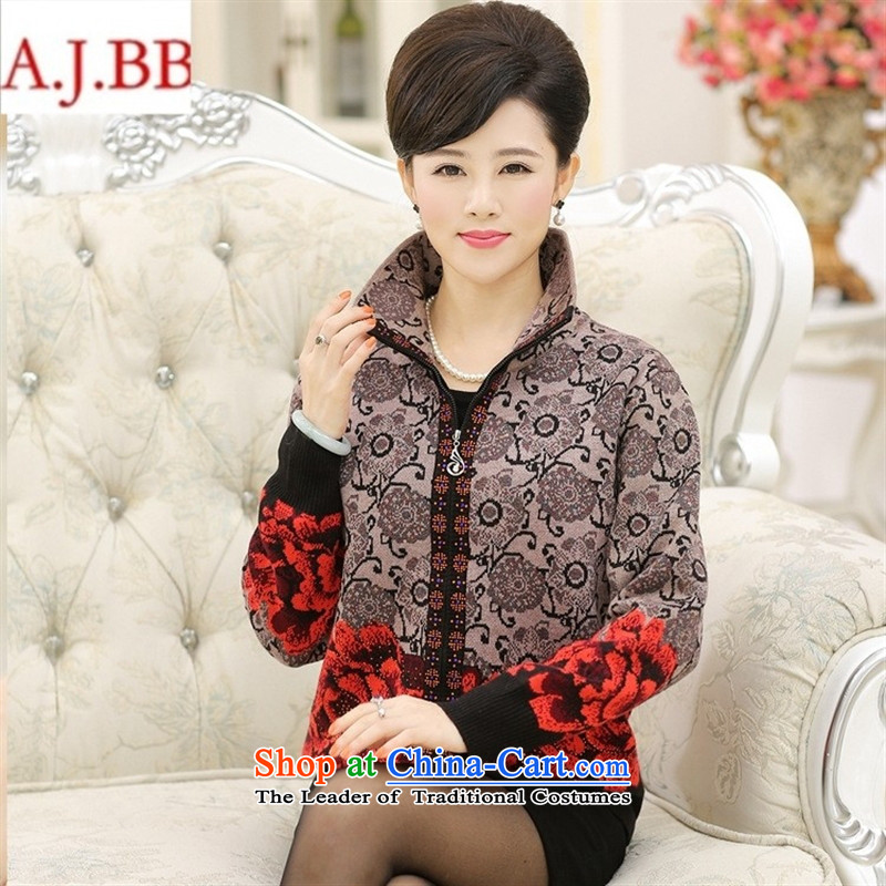 September clothes shops in older women's _ autumn and winter jackets middle-aged moms with large zippered lapel Sweater Knit wool cardigan female gray 110
