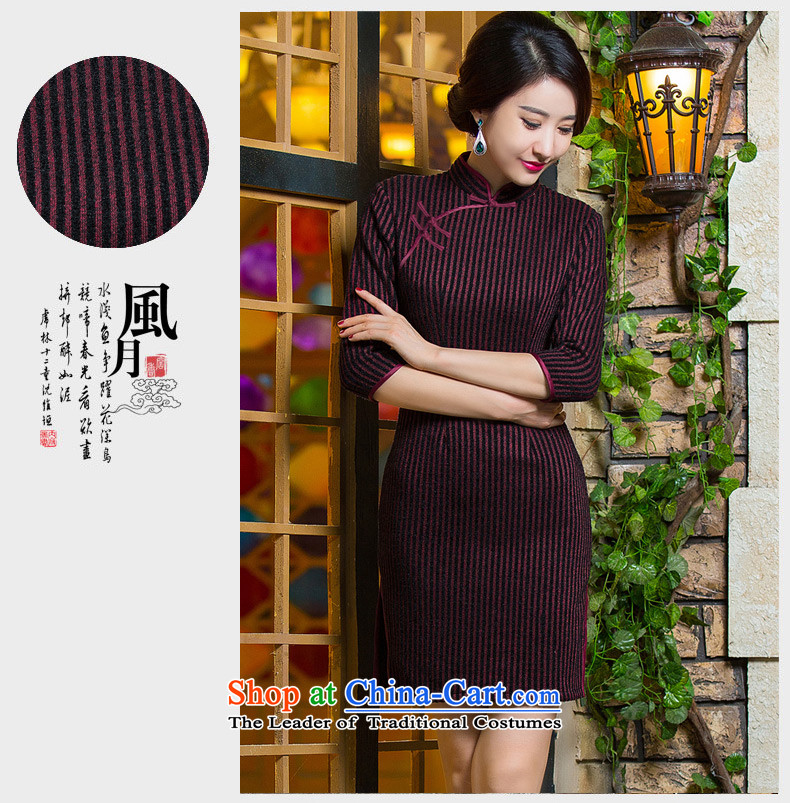 The cross-sa Initial 2015 autumn and winter knitted dresses improved qipao gross? skirt new 7 cuff streaks on the elderly in the qipao mother QD299 dark red L picture, prices, brand platters! The elections are supplied in the national character of distribution, so action, buy now enjoy more preferential! As soon as possible.