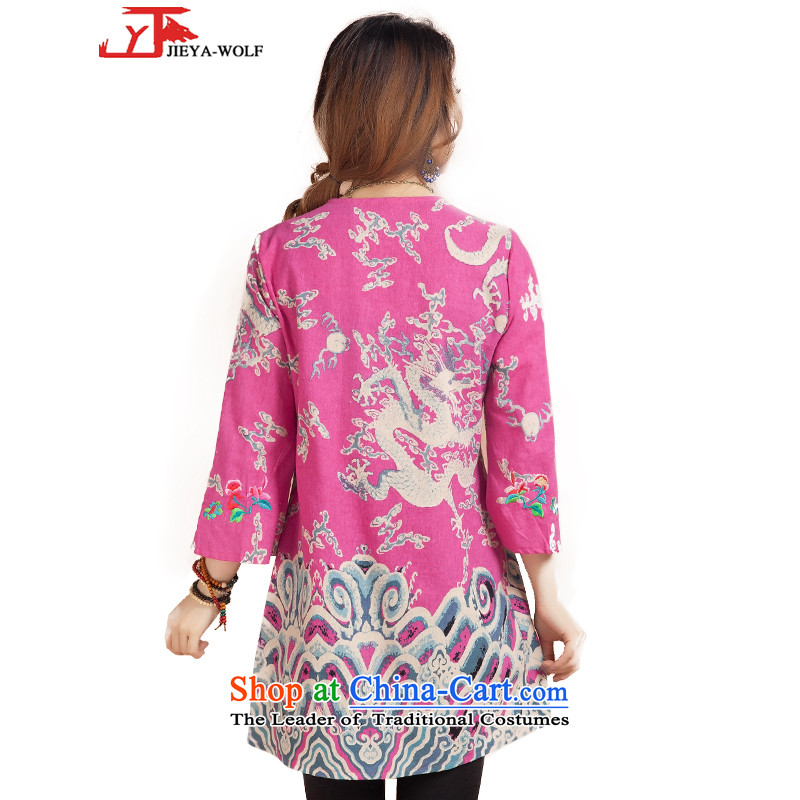 Tang Dynasty JIEYA-WOLF, women's skirt 7 cuff qipao spring and fall of cotton linen fashion in the Tang dynasty, Ms. long skirt stars, pink XXL,JIEYA-WOLF,,, shopping on the Internet