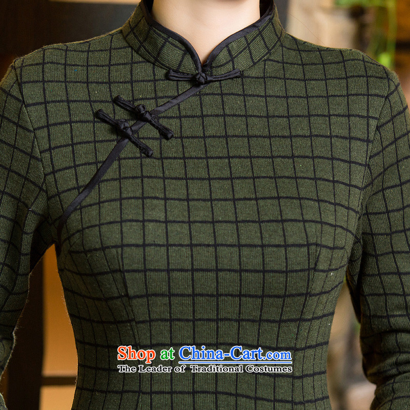 The cross-sa 2015 Green Grid Fall/Winter Collections qipao improved retro style qipao) thick skirt new knitting latticed gross QD300 qipao? Army Green XL, the cross-sa , , , shopping on the Internet