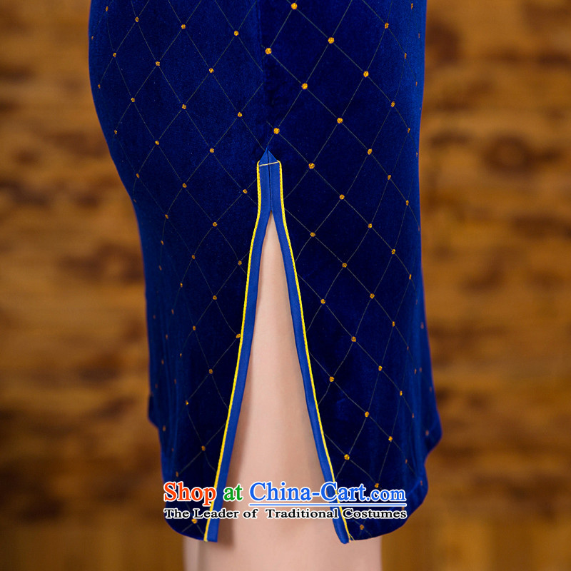 The cross-sa 2015 scouring pads qipao autumn flash replacing retro improved cheongsam dress new gold velour cheongsam dress, 7  M, the cuff T8544 Blue Cross-sa , , , shopping on the Internet