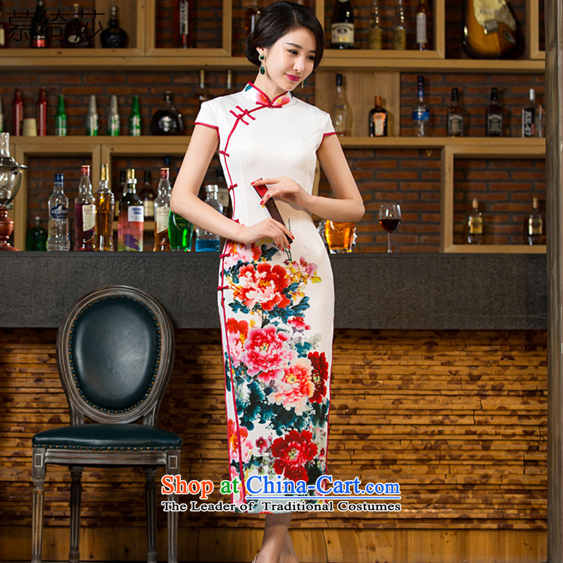 The cross-sha red?2015. Long qipao autumn replacing retro China wind women cheongsam dress new improved cheongsam dress?T12038?White?XL