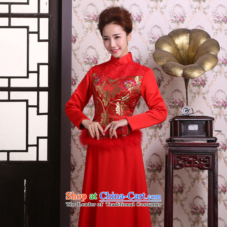 Elizabeth key marriages bows services 2015 Winter Package Folder cotton long long-sleeved red cotton retro qipao cheongsam with 