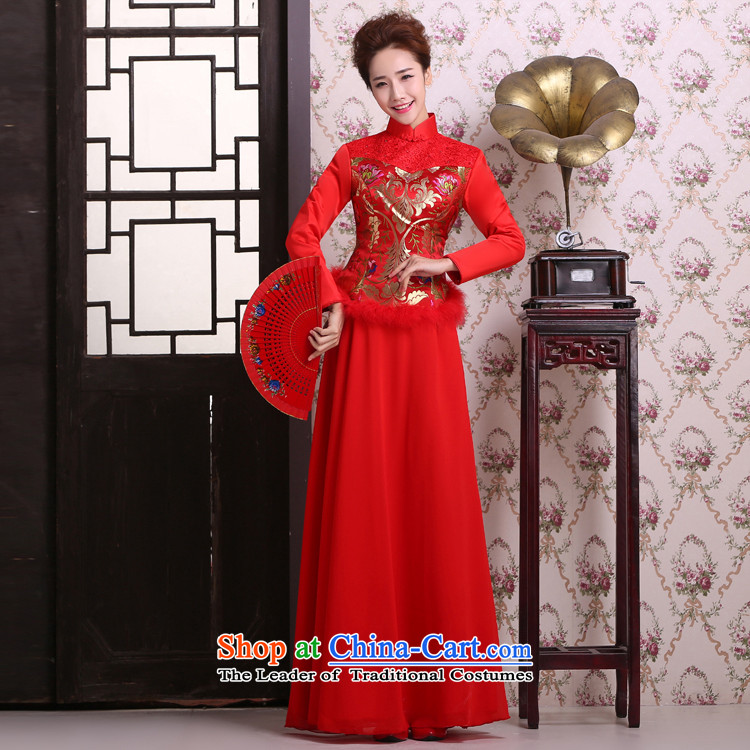 Elizabeth key marriages bows services 2015 Winter Package Folder cotton long long-sleeved red cotton retro qipao cheongsam with 