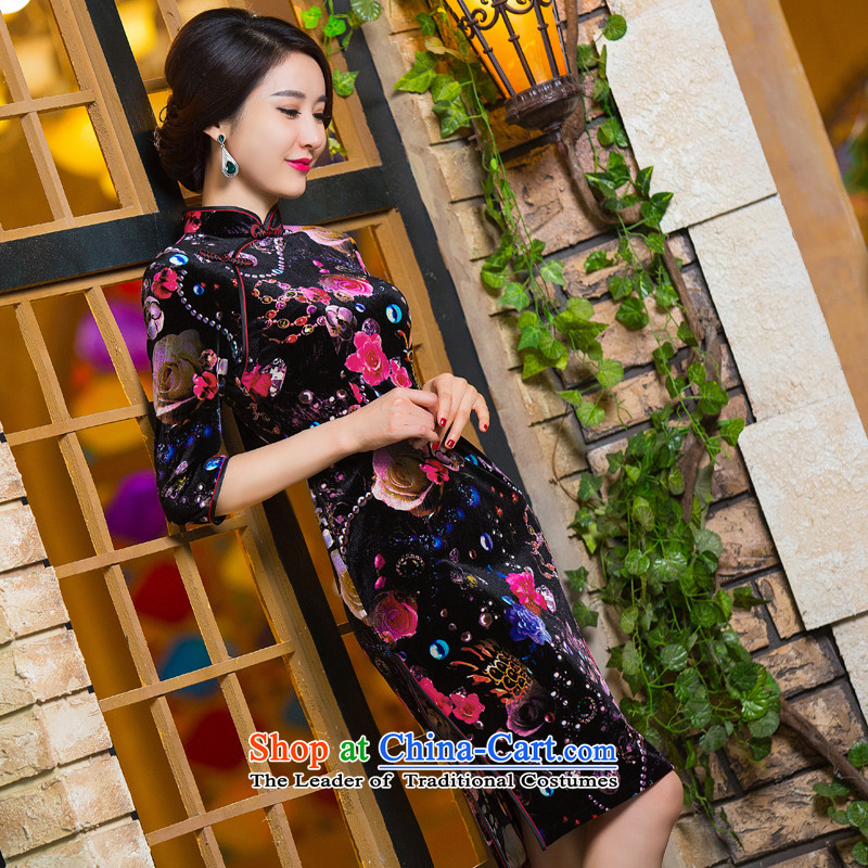 Dan 2015 Women's new smoke of Chinese cheongsam dress retro improved Mock-neck scouring pads Sau San 7 cuff dresses Figure Color S, Dan Smoke , , , shopping on the Internet