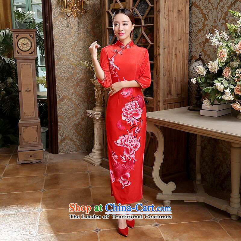 Dan smoke autumn Women's clothes Chinese classical Stretch Wool seven gold sleeve length cheongsam bows services back door dresses RED M picture, prices, brand platters! The elections are supplied in the national character of distribution, so action, buy now enjoy more preferential! As soon as possible.
