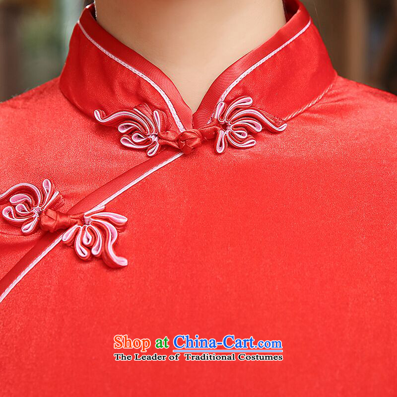 Floral Autumn Women's clothes Chinese classical Stretch Wool seven gold sleeve length cheongsam bows services back door dresses red S picture, prices, brand platters! The elections are supplied in the national character of distribution, so action, buy now enjoy more preferential! As soon as possible.