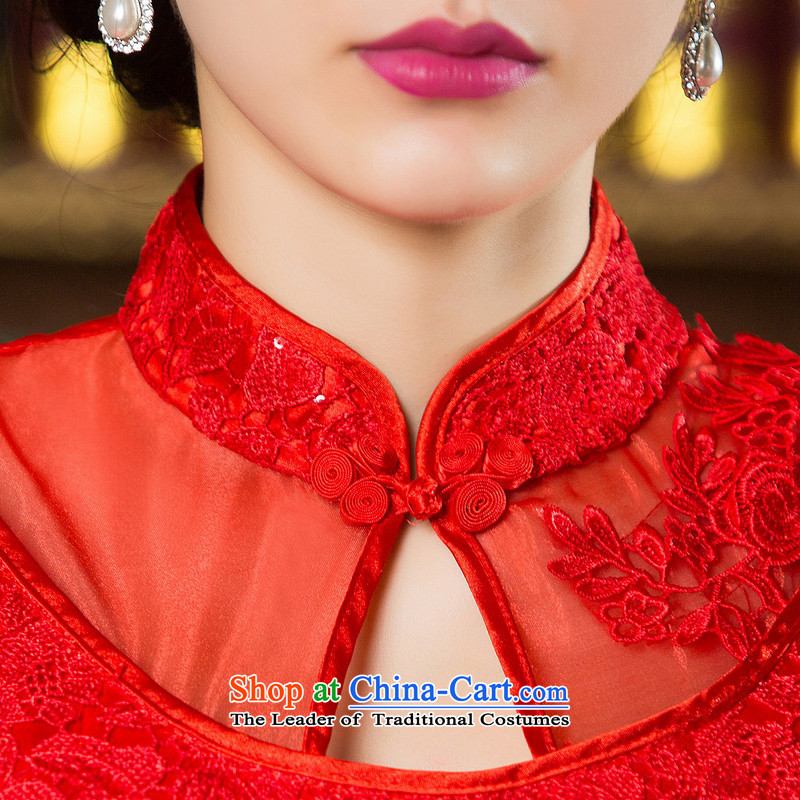 Yuan of feast red lace cheongsam dress qipao load autumn improved new bride wedding banquet, serving drink Ms. skirt dress HY901 CROWSFOOT RED M yuan (YUAN SU) , , , shopping on the Internet