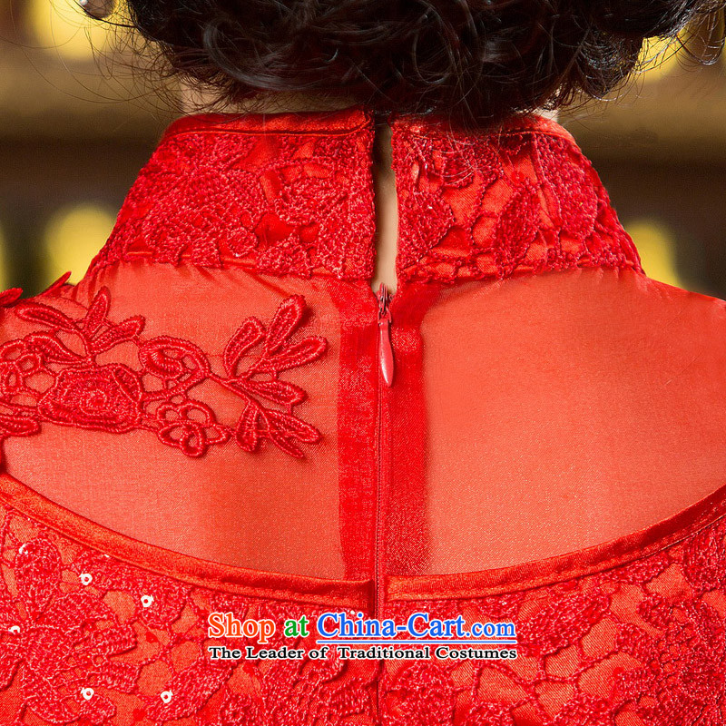Yuan of feast red lace cheongsam dress qipao load autumn improved new bride wedding banquet, serving drink Ms. skirt dress HY901 CROWSFOOT RED M yuan (YUAN SU) , , , shopping on the Internet