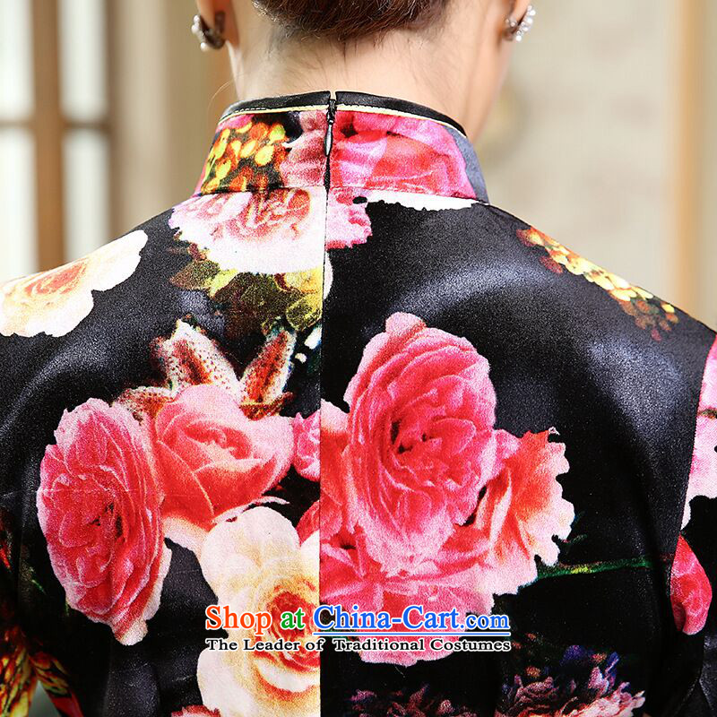 It new women's clothes Autumn Chinese qipao velvet collar poster improvement of 7 to Sau San cuff short cheongsam dress figure color mosaic XL, , , , shopping on the Internet