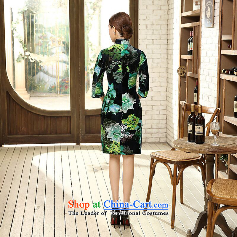 It new fall for women Chinese Poster velvet elegant improved short-sleeved collar in cheongsam dress figure color mosaic.... 2XL, shopping on the Internet