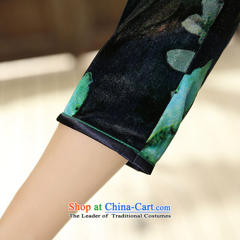 It new fall for women Chinese Poster velvet elegant improved short-sleeved collar in cheongsam dress figure color mosaic.... 2XL, shopping on the Internet