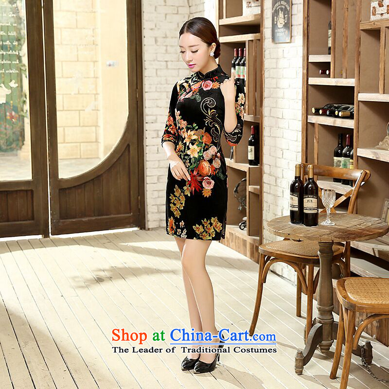 Floral autumn 2015 Women's clothes Chinese improved seven retro qipao Sau San cuff scouring pads cheongsam dress figure color pictures, prices, XL brand platters! The elections are supplied in the national character of distribution, so action, buy now enjoy more preferential! As soon as possible.