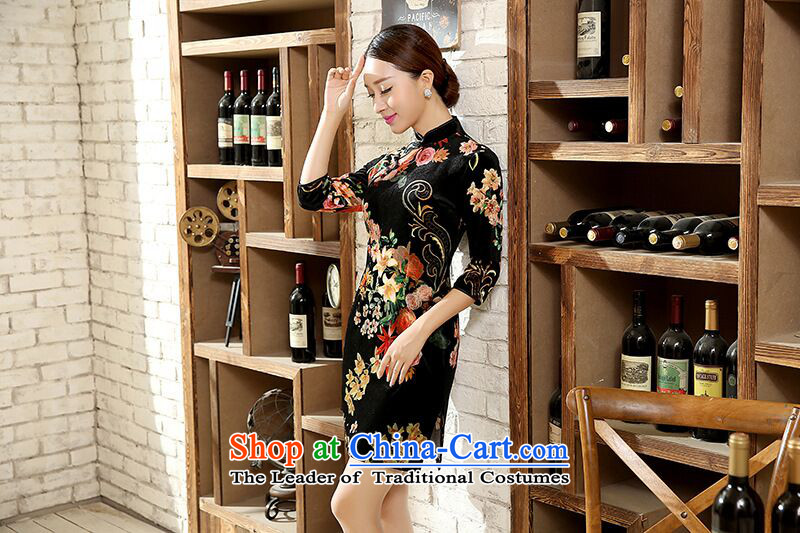 Dan smoke Women's clothes autumn 2015 Chinese improved retro qipao Sau San 7 cuff velvet cheongsam dress figure color M brand, prices, picture platters! The elections are supplied in the national character of distribution, so action, buy now enjoy more preferential! As soon as possible.