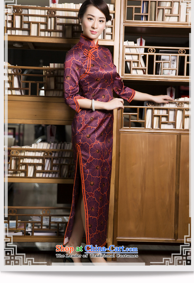 Kim wu pin long Silk Cheongsam autumn 2015 new women's daily with high-end retro long skirt style qipao Foutune of deep red M picture, prices, brand platters! The elections are supplied in the national character of distribution, so action, buy now enjoy more preferential! As soon as possible.