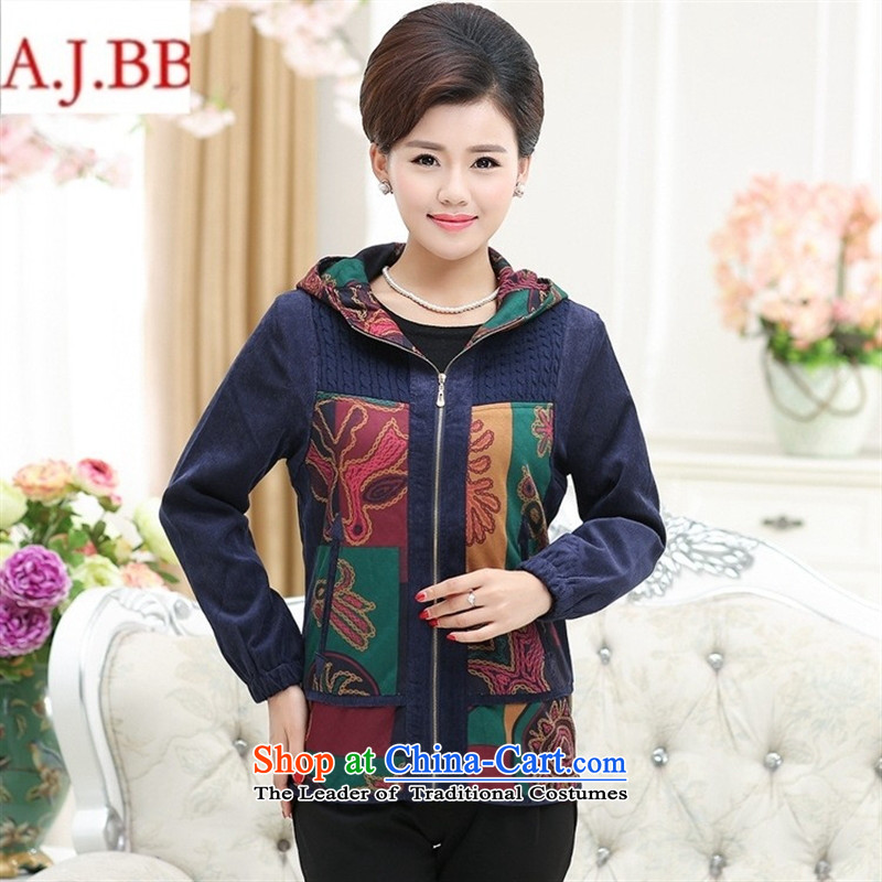 September clothes shops _ mother coat autumn and winter new elderly women's mother replacing pure cotton with cap stamp cloak grandma blouses female safflower?XL