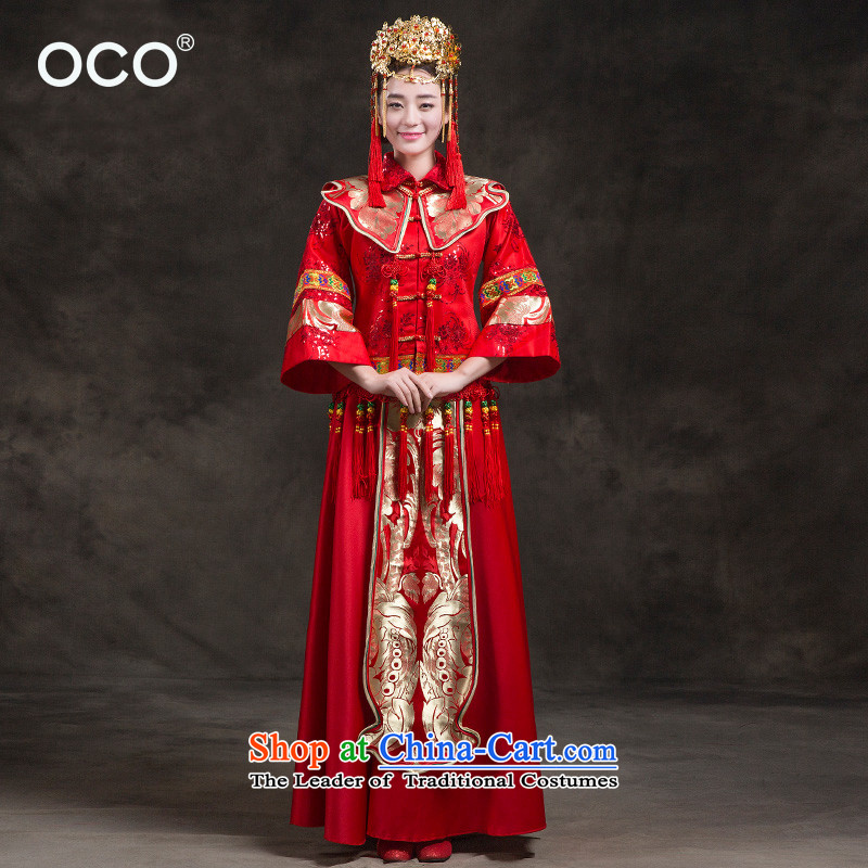 The TOCO Sau Wo serving CHINESE CHEONGSAM pregnant women serving wedding dresses bride bows female Red Mun Tang Women's clothes long red?XS