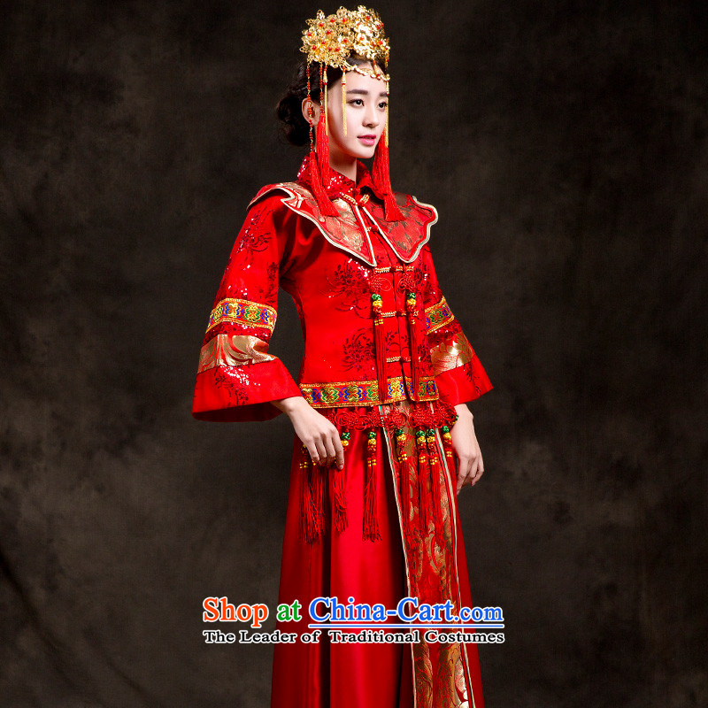 The TOCO Sau Wo serving CHINESE CHEONGSAM pregnant women serving wedding dresses bride bows female Red Mun Tang Women's clothes long red Xs,oco,,, shopping on the Internet