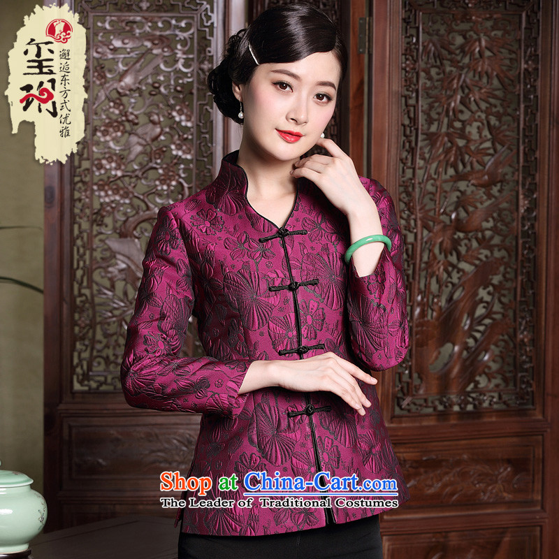 The Seal of autumn and winter new Ms. retro Tang blouses disc labeled-ethnic middle-aged mother jacket?XXXL aubergine