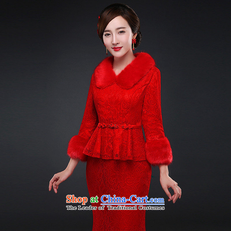 Hillo XILUOSHA Lisa (long-sleeved QIPAO) Married 2015 new bride cheongsam dress toasting champagne winter clothing lace crowsfoot dress Chinese Wedding Gown In Autumn Red HILLO L, Lisa (XILUOSHA) , , , shopping on the Internet