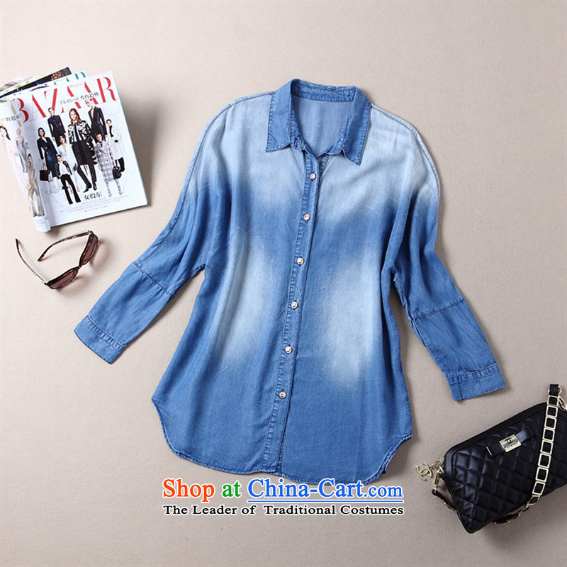 The Black Butterfly autumn 2015 new products for women in Europe and America with QIN LAN wash denim light blue shirt picture color M,A.J.BB,,, relaxd shopping on the Internet