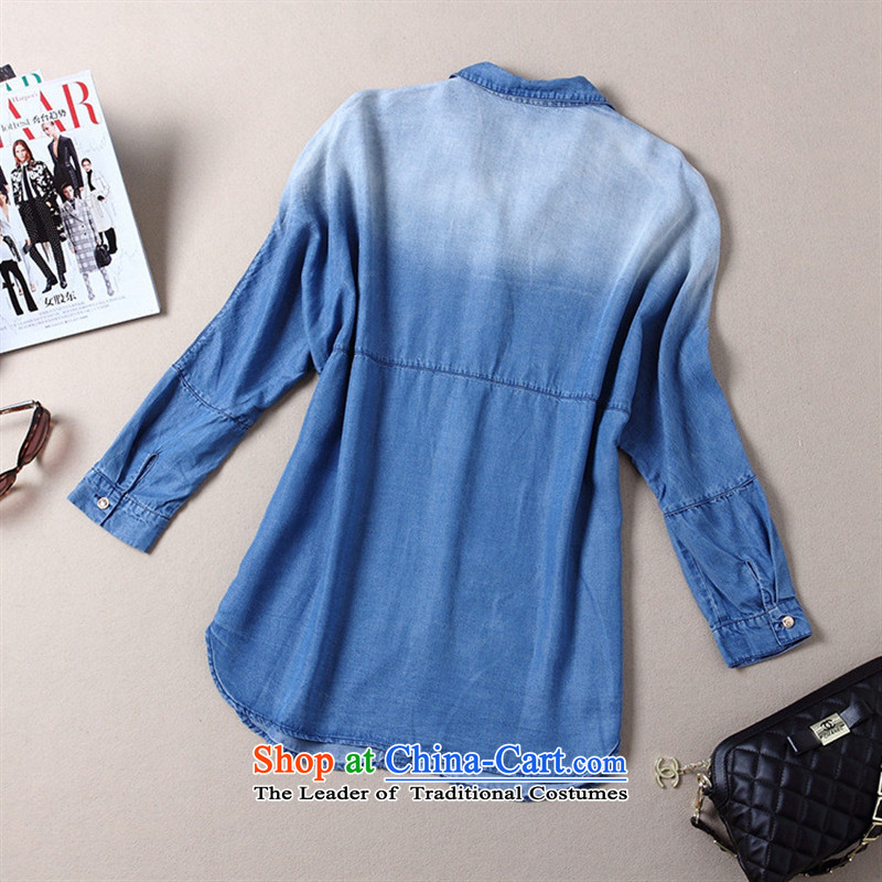 The Black Butterfly autumn 2015 new products for women in Europe and America with QIN LAN wash denim light blue shirt picture color M,A.J.BB,,, relaxd shopping on the Internet