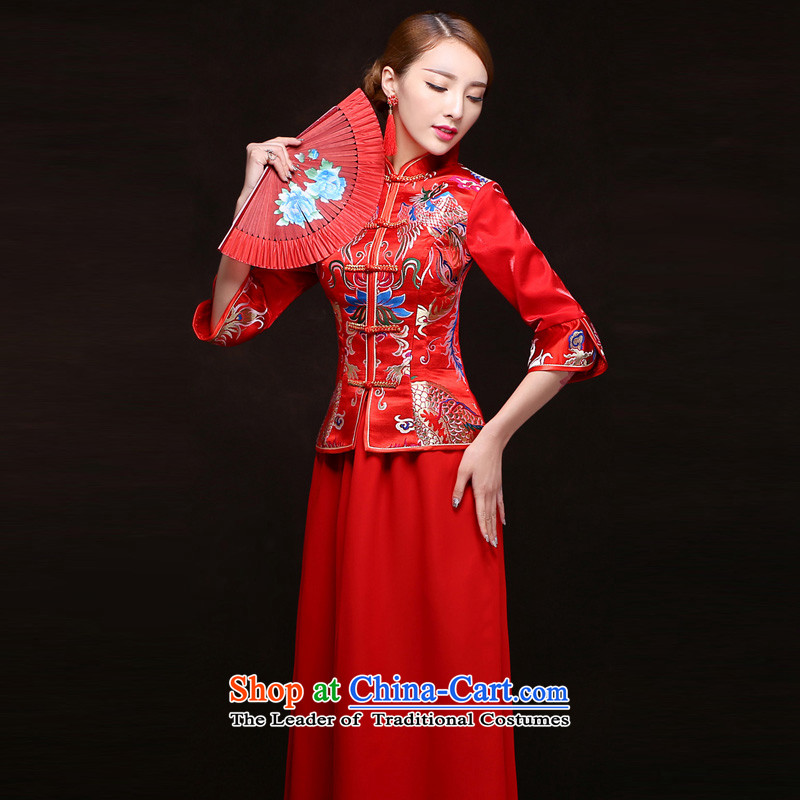 Time the new Syrian) 2015 wedding dresses marriages CHINESE CHEONGSAM red long-serving drink wo service of autumn and winter female XL, time Syrian shopping on the Internet has been pressed.