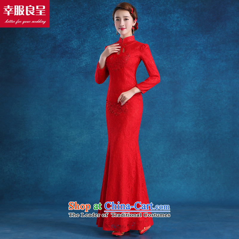 Red bride bows services 2015 new qipao autumn and winter wedding dress Chinese wedding gown in the lift mast to long long skirt crowsfoot 9 $+16 head-dress cuff , a service-leung , , , shopping on the Internet