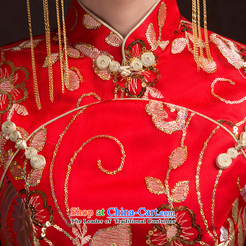 The Syrian Arab Republic 2015 autumn and winter time new bride wedding dress long-sleeved qipao booking wedding dress long wedding dress collar bows qipao red seven service models M time cuff Syrian shopping on the Internet has been pressed.