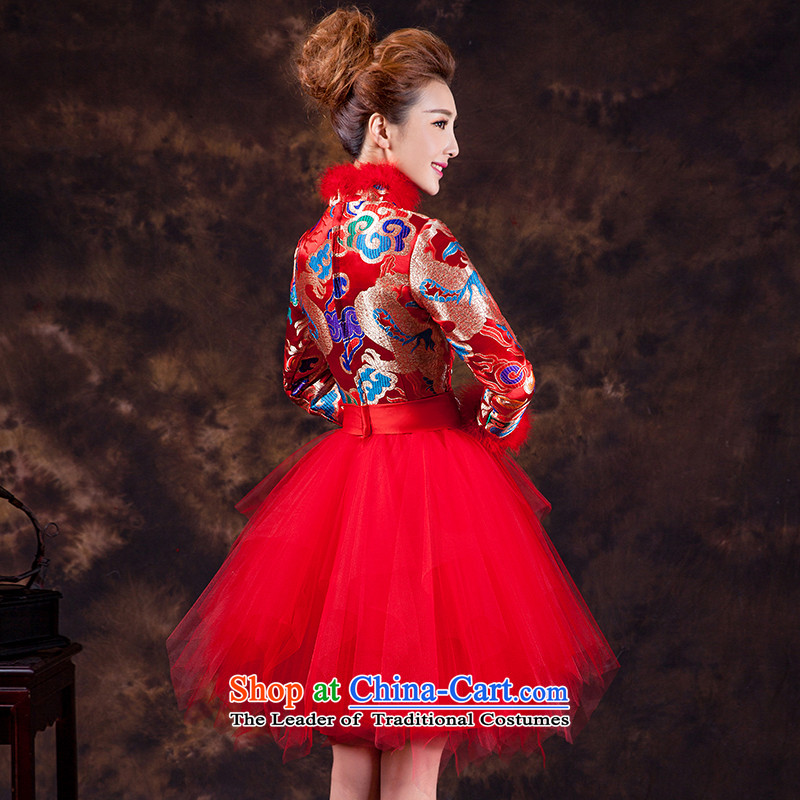 The new 2015 Service bows of autumn and winter cheongsam dress improved Chinese marriage will sister dress bon bon skirt wedding dresses qipao married late Lihong makeup long-sleeved red dragon s love of China according to the , , , shopping on the Intern