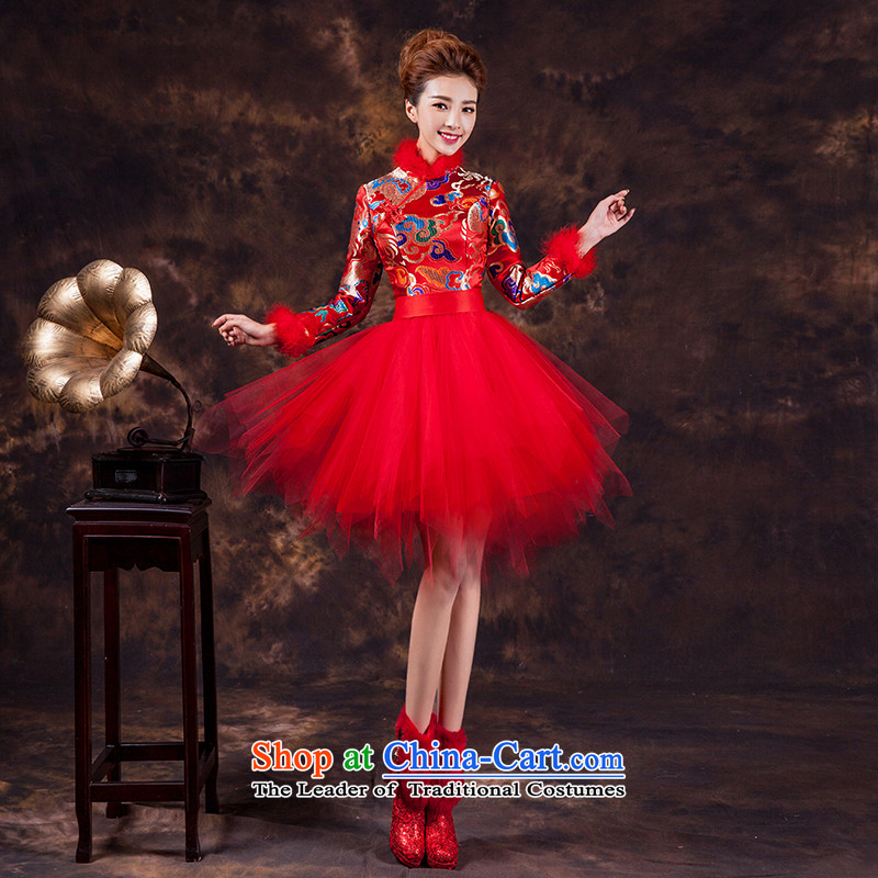 The new 2015 Service bows of autumn and winter cheongsam dress improved Chinese marriage will sister dress bon bon skirt wedding dresses qipao married late Lihong makeup long-sleeved red dragon s love of China according to the , , , shopping on the Intern