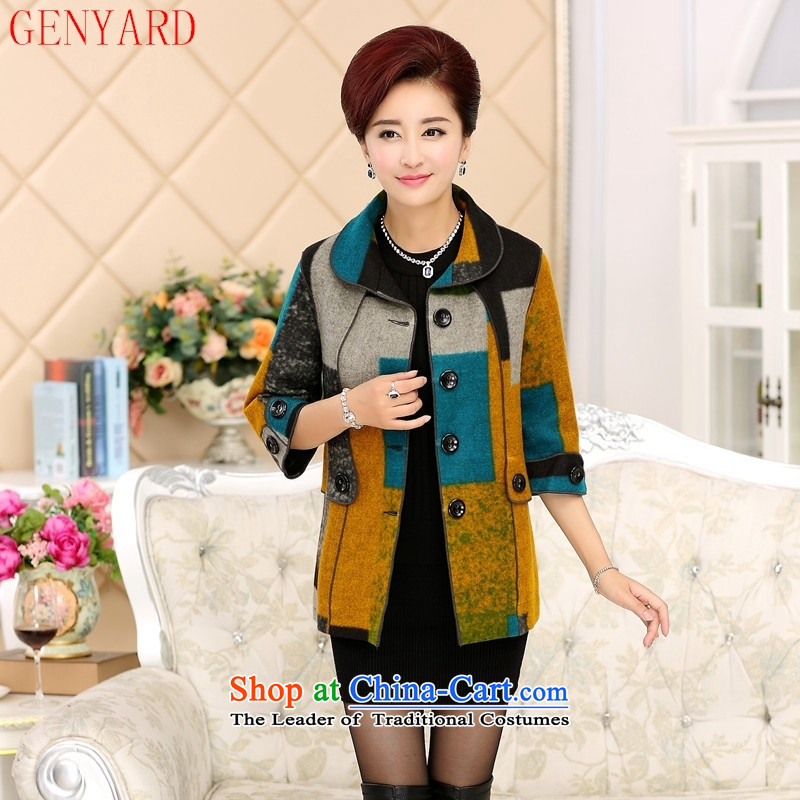 In the number of older women's GENYARD autumn jackets girl mothers with seven large cuff reverse collar middle-aged new short of T-shirt apricot grid? XL,GENYARD,,, shopping on the Internet