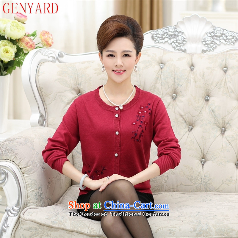 The fall of new, GENYARD2015 in older women's solid color diamond long-sleeved cardigan stylish mother knitted shirts lake blue 110,GENYARD,,, shopping on the Internet