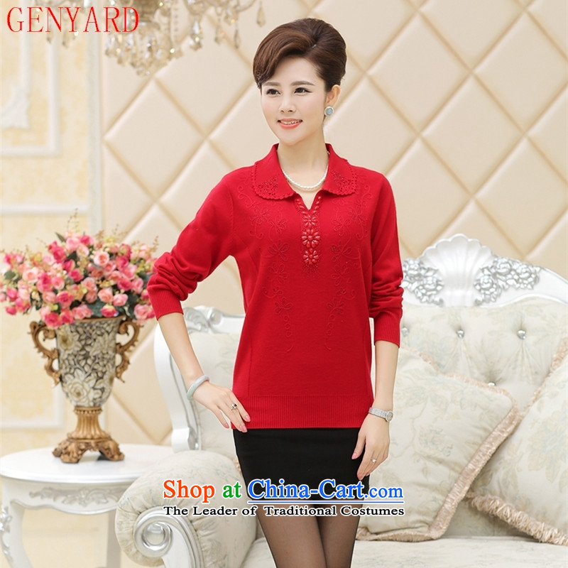 In the number of older women's GENYARD2015 fall inside the new long-sleeved Knitted Shirt middle-aged moms replacing reverse collar hedging woolen sweater in red 110,GENYARD,,, shopping on the Internet