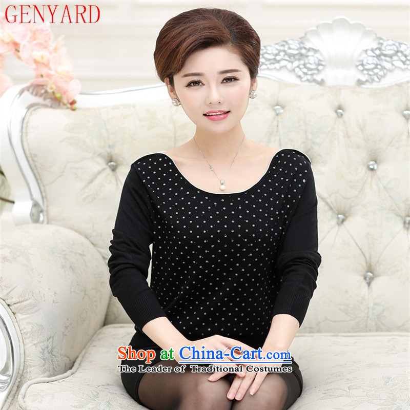 Autumn GENYARD2015 Women's clothes in older Knitted Shirt long-sleeved round-neck collar is smart casual relaxd large black shirt, forming the load mother XXL,GENYARD,,, shopping on the Internet