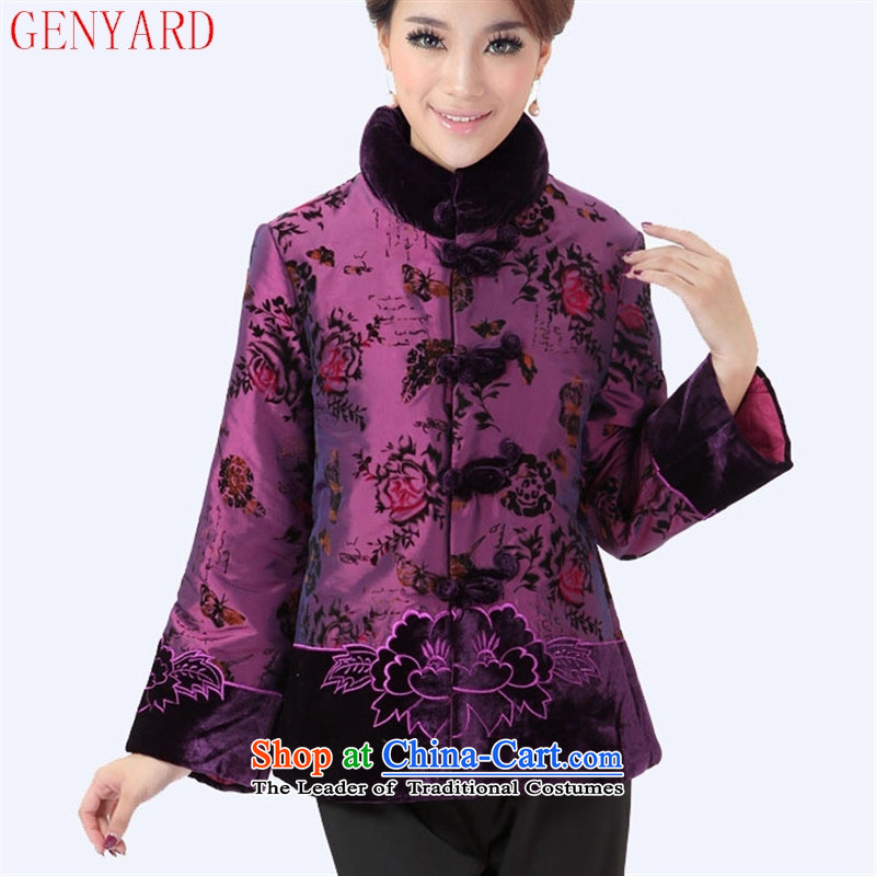 The elderly in the Chinese improvement GENYARD Tang dynasty mother coat retro-tie jacket national flocking Fall_Winter Collections MOM pack figure M