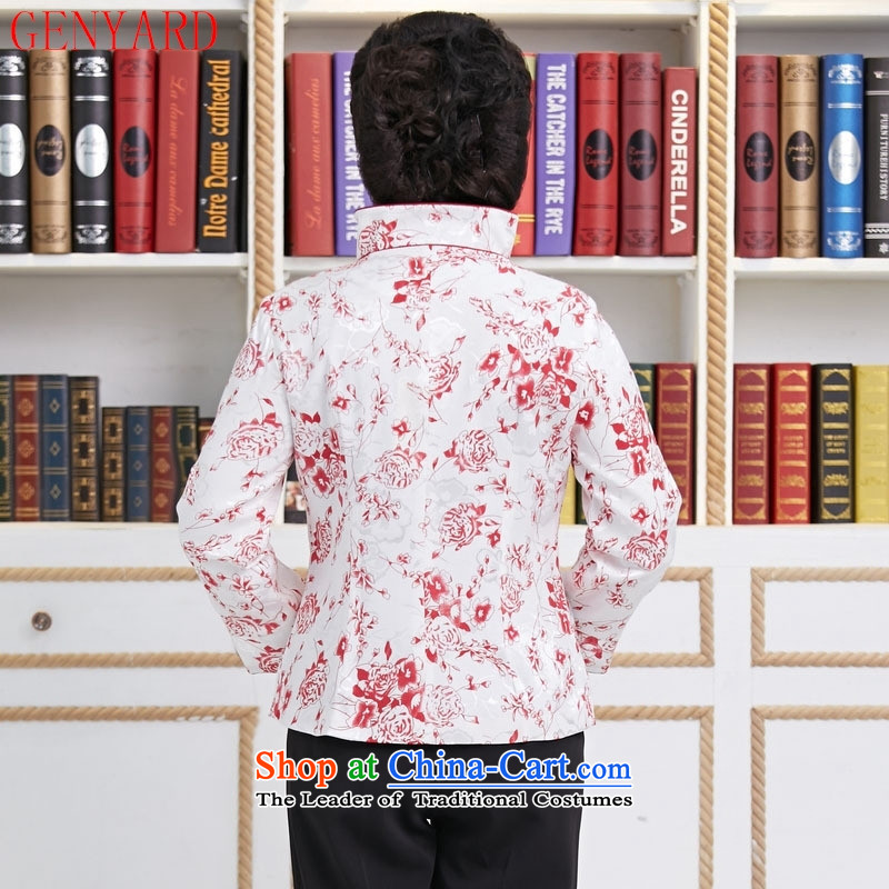 The elderly in the spring and autumn hotel GENYARD replacing workers serving tea attendants Tang Dynasty Chinese female resident tea master long-sleeved clothing mother loaded blue flowers XXXL,GENYARD,,, shopping on the Internet