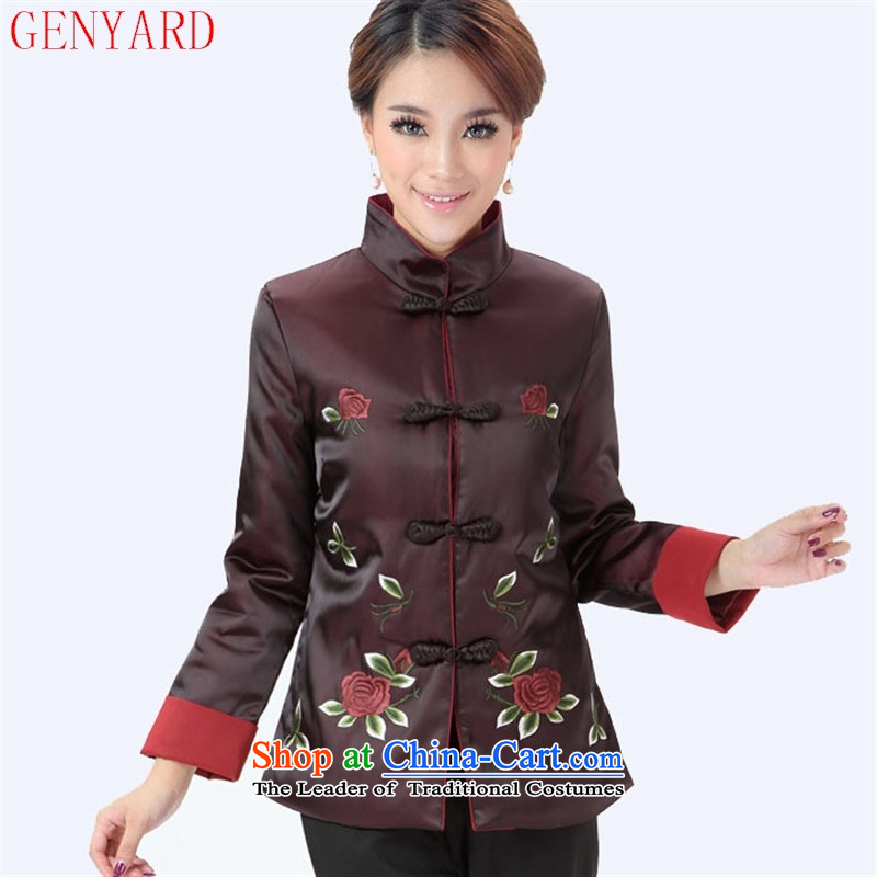 The elderly mother GENYARD winter Ms. Winter embroidery peony flowers long-sleeved jacket coat Tang dynasty 298 mother replacing dark red XXXL,GENYARD,,, shopping on the Internet