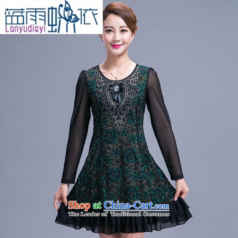 September female shop in women's older large middle-aged moms with autumn replacing dresses in the long years of long-sleeved green 40-50 XL, blue rain butterfly according to , , , shopping on the Internet