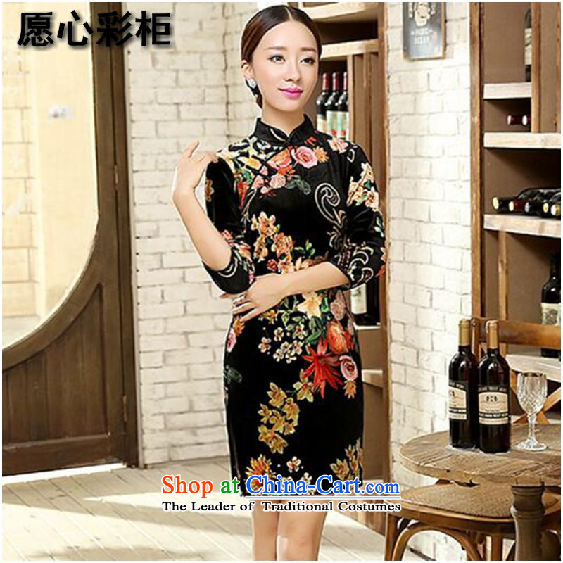 To heart multimedia cabinet, Sau San video thin CHINESE CHEONGSAM elegant bride wedding dress Stretch Wool improved China wind qipao Figure Color S